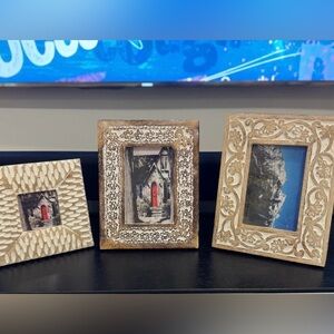 Set of 3 hand-carved artisan white-washed frames